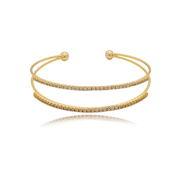 Bracelete aro duplo zircônia ouro semijoia 24k18088