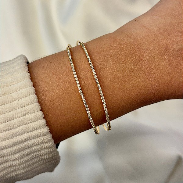 Bracelete aro duplo zircônia ouro semijoia 24k18088