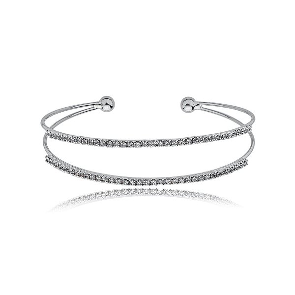 Bracelete aro duplo zircônia ródio semijoia 24k18088