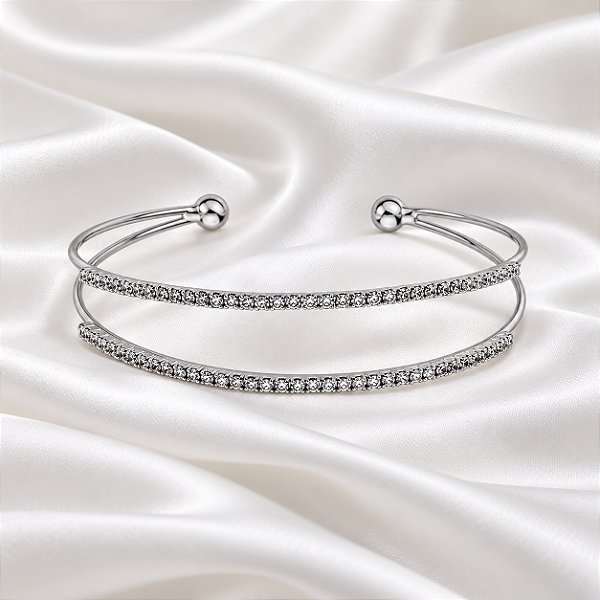 Bracelete Aro Duplo Zircônia Ródio Semijoia 24k18088