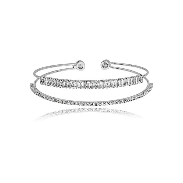 Bracelete aro duplo zircônia baguete ródio semijoia 24k19068