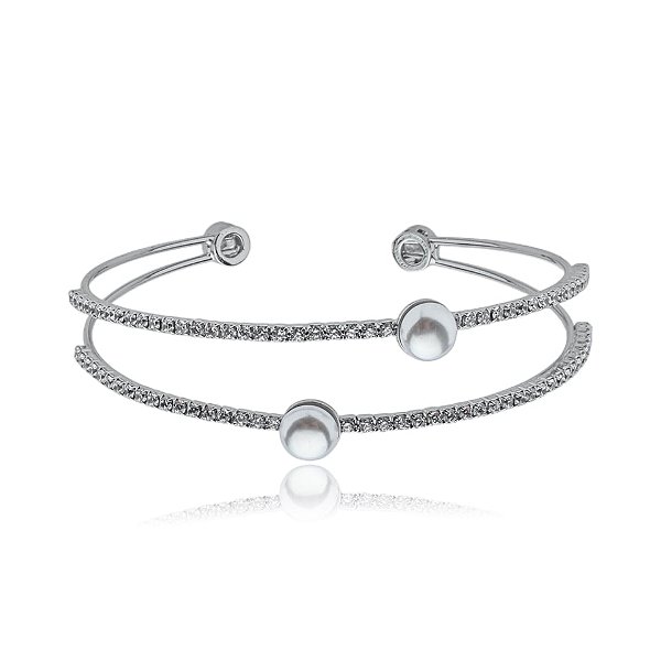 Bracelete aro duplo pérola zircônia ródio semijoia 24k19065