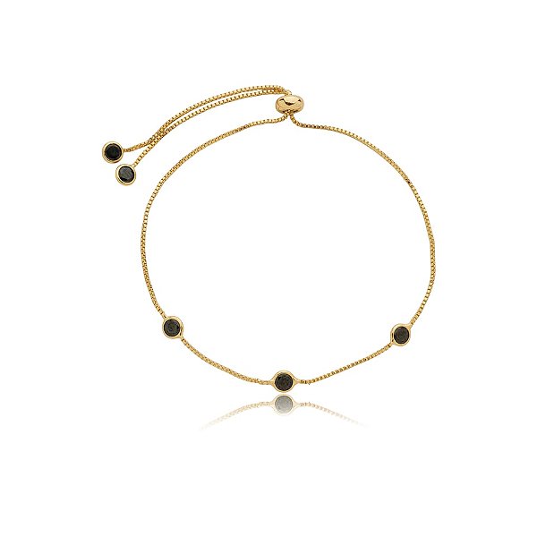 Pulseira gravatinha zircônia preta ouro semijoia 11745