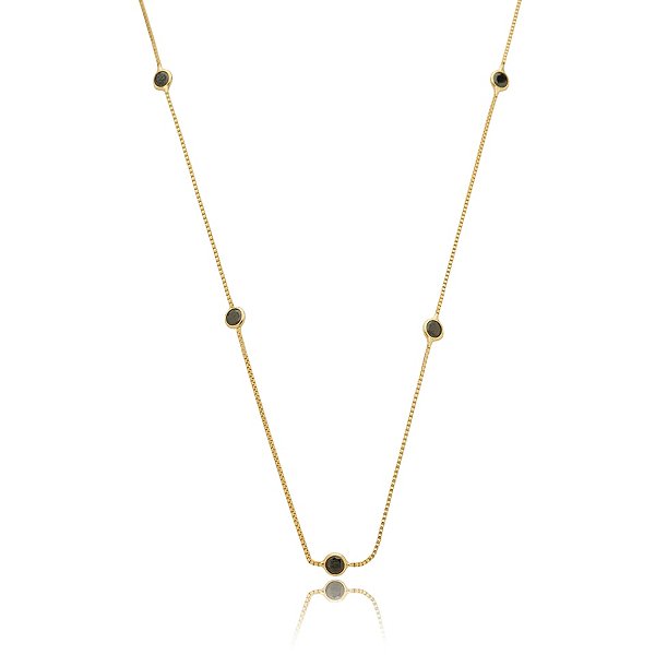 Colar médio zircônia preta ouro semijoia 1202
