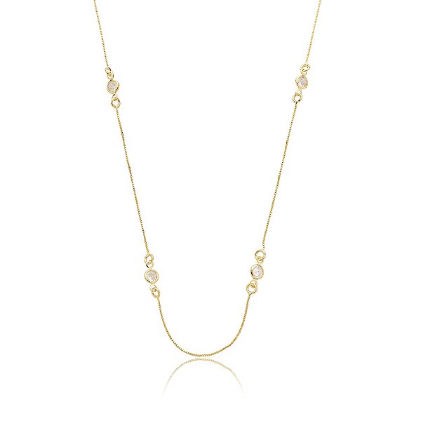 Colar longo cristais ouro semijoia GF7618