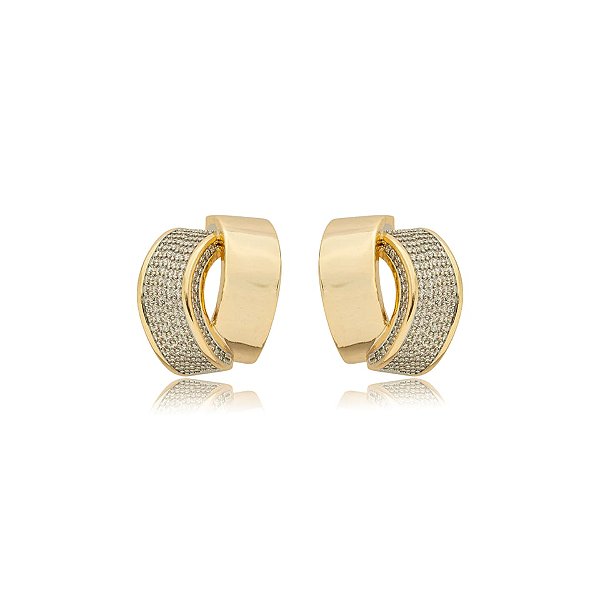 Brinco elos curvado zircônia ouro semijoia BA 7622