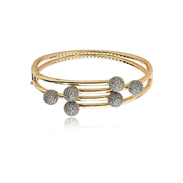 Bracelete esferas zircônia ouro semijoia PU 1302