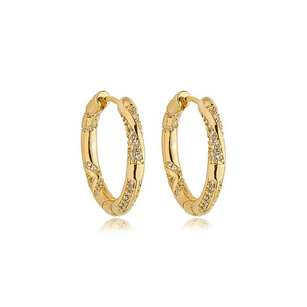 Brinco argolinha zircônia ouro semijoia BA 7787