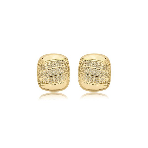Brinco retangular zircônia ouro semijoia BA 7621