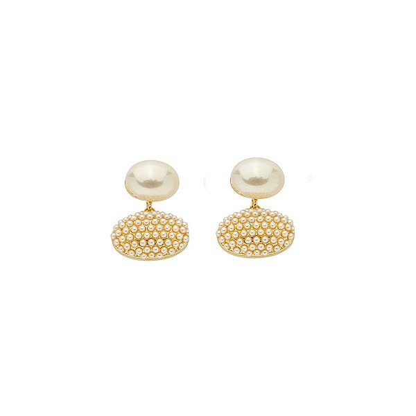 Brinco penduricalho pérola ouro semijoia BA 7662