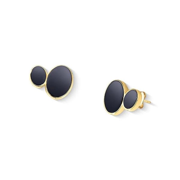 Brinco oval pedra natural hematita ouro semijoia