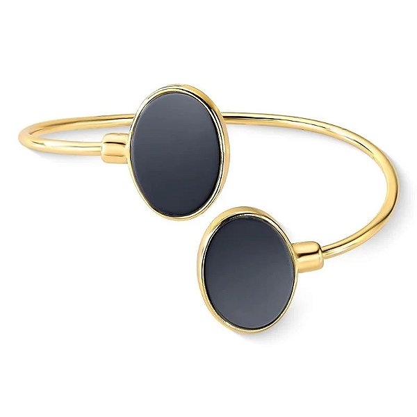 Bracelete oval pedra natural hematita ouro semijoia