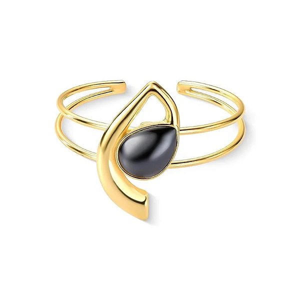 Bracelete gota pedra natural hematita ouro semijoia