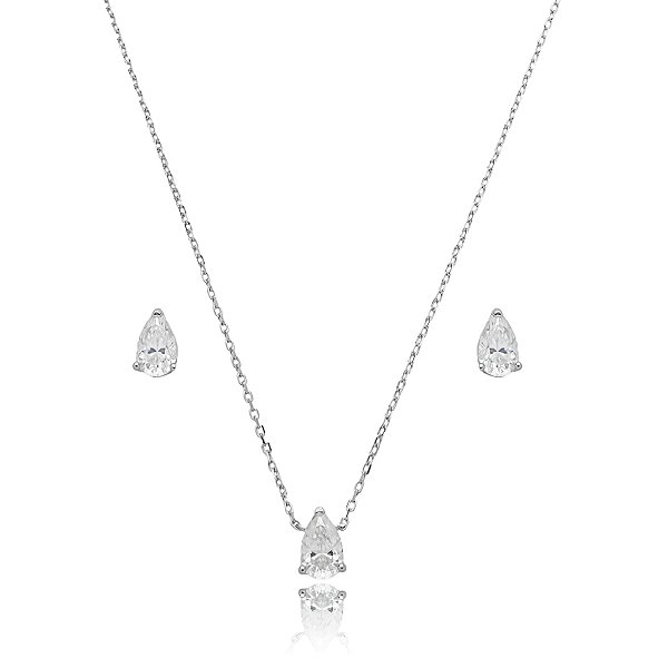 Colar e brinco Elaine Palma gota moissanite prata 925