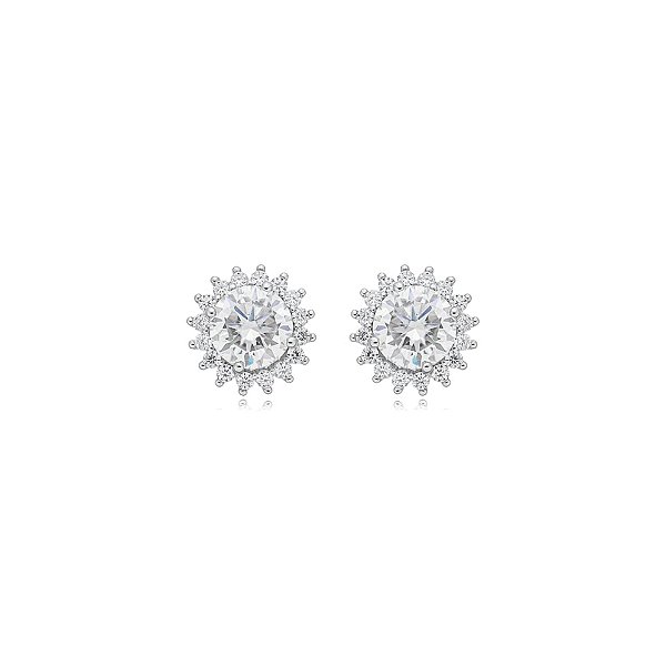 Brinco Elaine Palma flor solaris moissanite prata 925