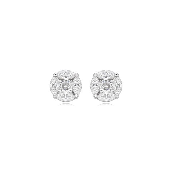 Brinco Elaine Palma flor glam moissanite prata 925 6mm