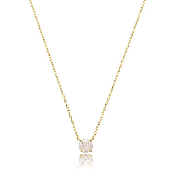 Colar Elaine Palma flor glam moissanite ouro prata 925 6 mm