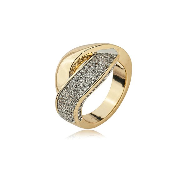 Anel elos curvado zircônia ouro semijoia AN 1036