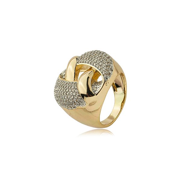 Anel elos zircônia ouro semijoia AN 1038