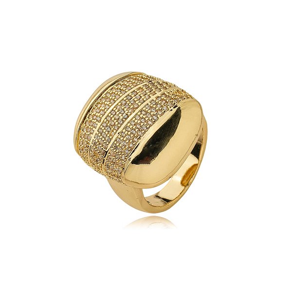 Anel retangular zircônia ouro semijoia AN 1049