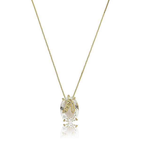Colar soja pedra cristal ouro semijoia