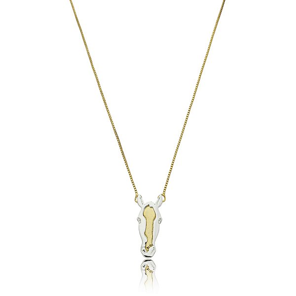 Colar cavalo bicolor prata ouro semijoia