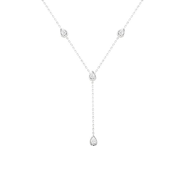 Colar gravatinha zircônia gota prata 925
