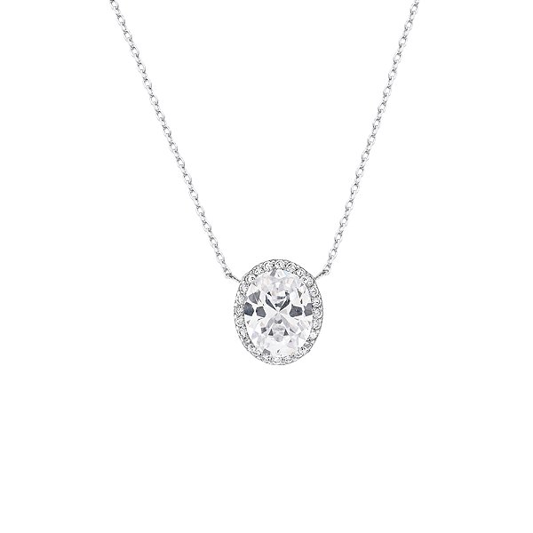 Colar corrente oval zircônia prata 925