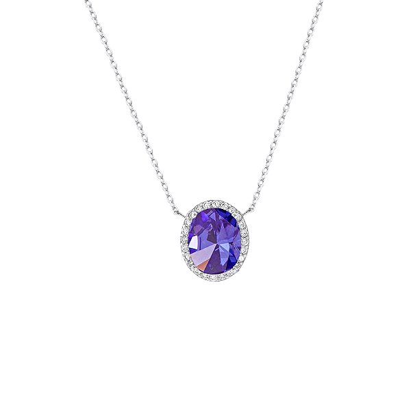 Colar corrente oval cristal tanzanita prata 925