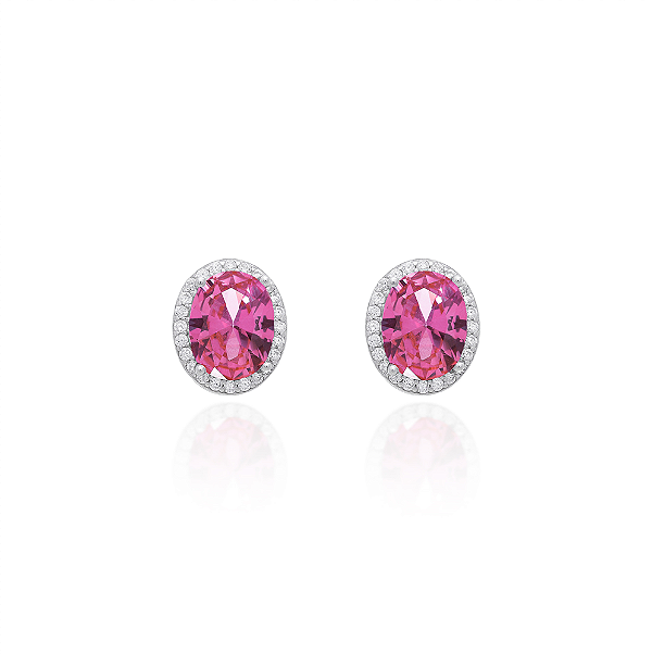 Brinco oval cristal safira pink prata 925