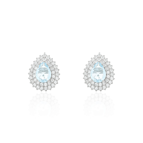 Brinco gota cristal água marinha prata 925