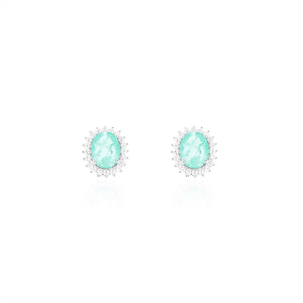 Brinco oval cristal esmeralda colombiana prata 925