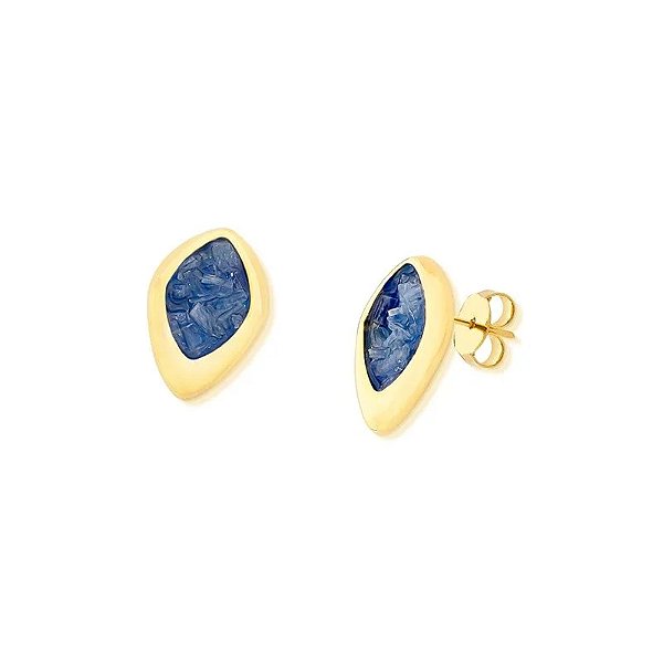 Brinco pedra natural cianita azul ouro semijoia