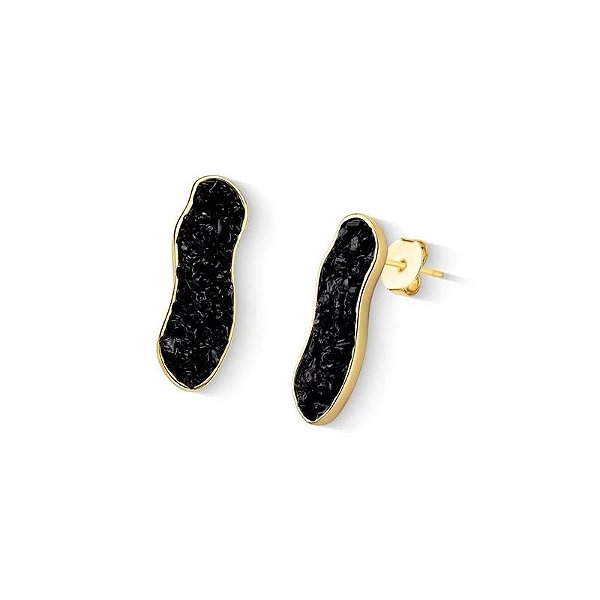 Brinco pedra natural turmalina negra ouro semijoia