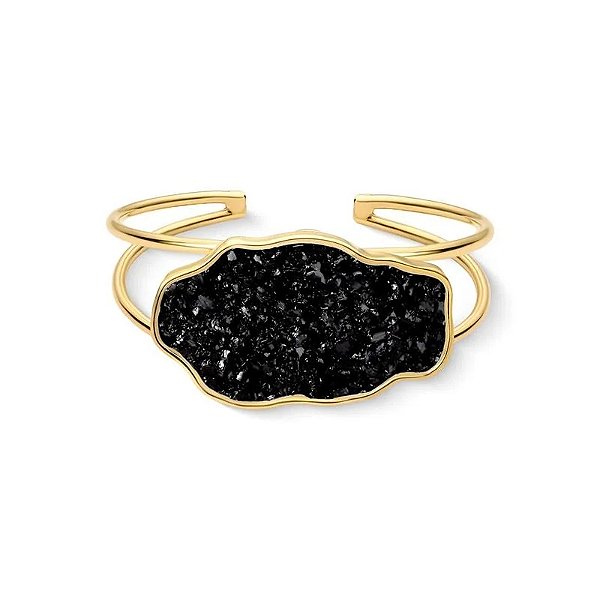 Bracelete pedra natural turmalina negra ouro semijoia