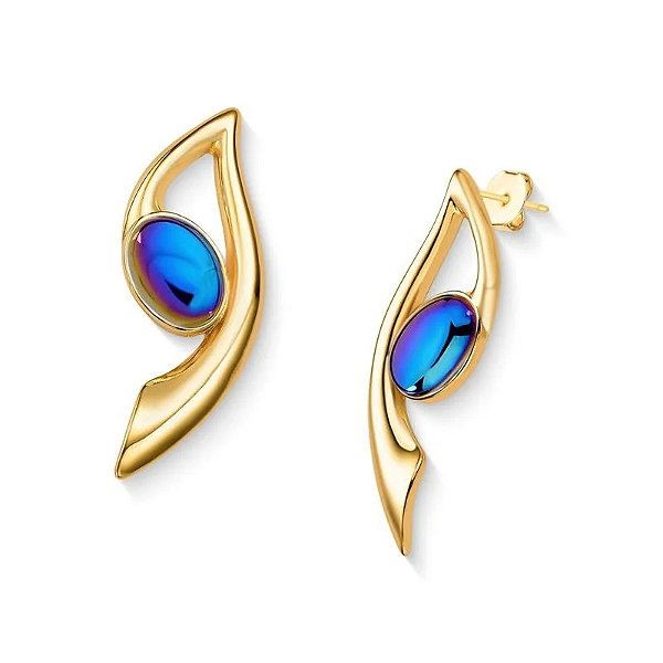 Brinco pedra natural ágata metalizada rainbow ouro semijoia