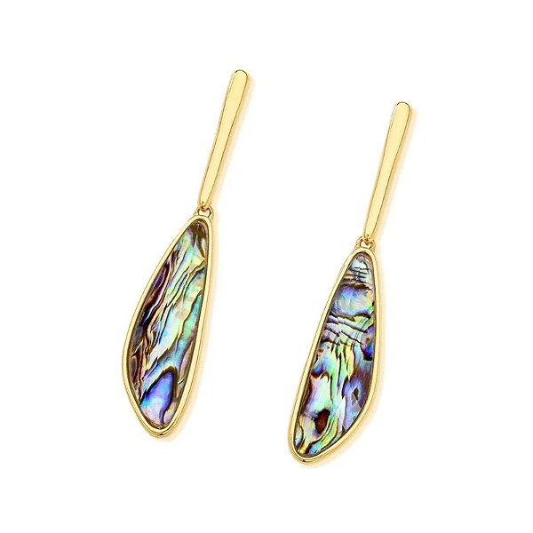 Brinco palito pedra natural abalone ouro semijoia