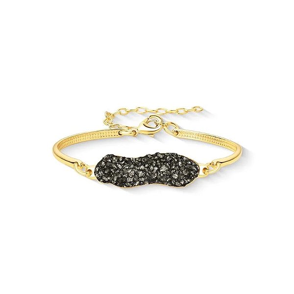 Pulseira orgânica pedra natural pirita ouro semijoia