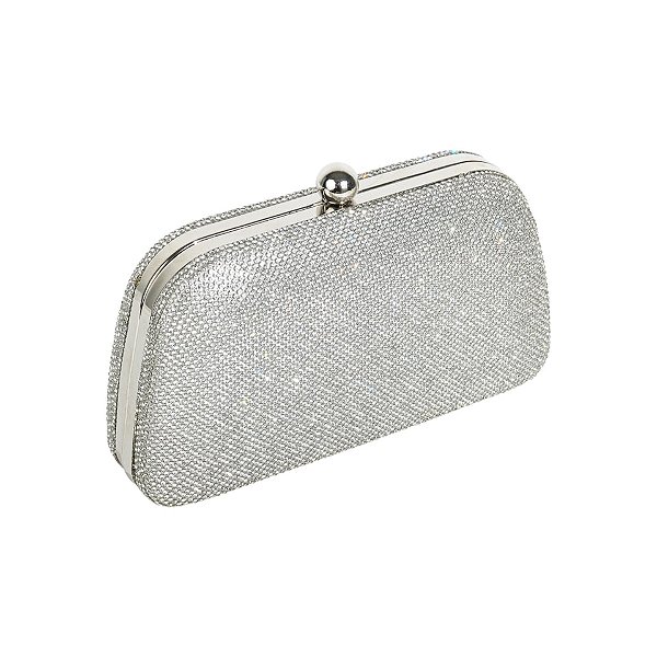 Clutch trapézio strass prateado FSS-60