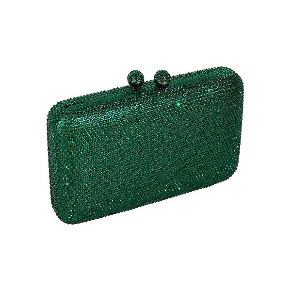 Clutch retangular strass verde musgo S-283