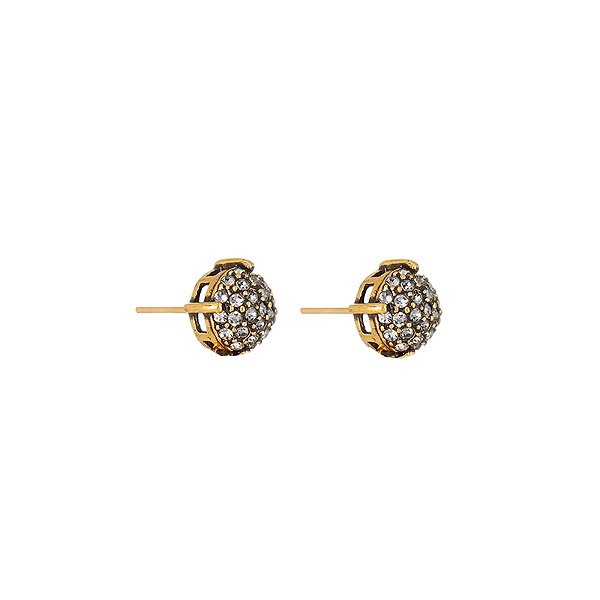 Brinco Hector Albertazzi redondo strass ouro vintage