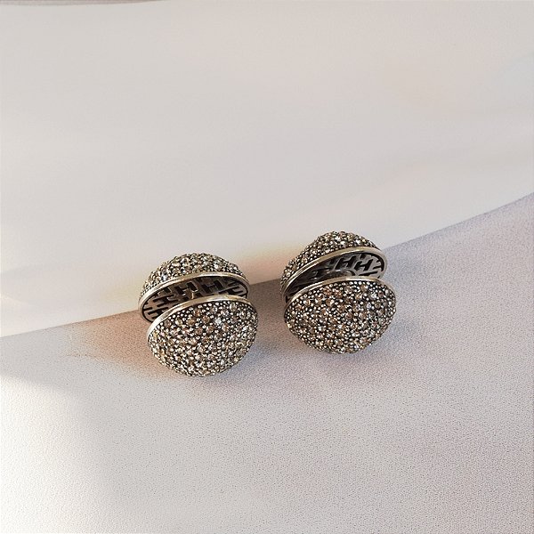 Brinco Hector Albertazzi front back strass prata boho