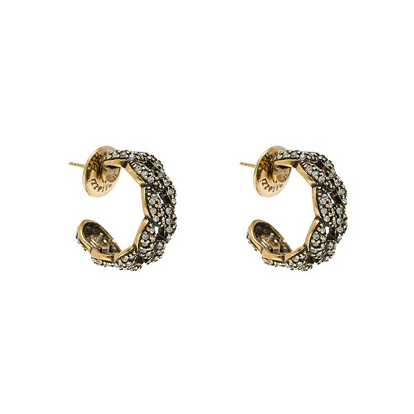 Brinco argolinha Hector Albertazzi midi grumê black diamond ouro vintage