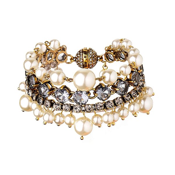 Pulseira Hector Albertazzi pérolas cristais ouro vintage