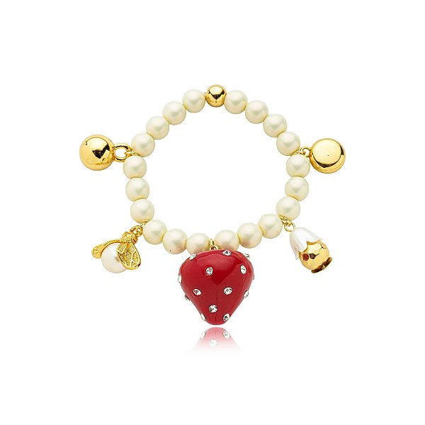 Pulseira Alana Tenório pérolas morango ouro semijoia
