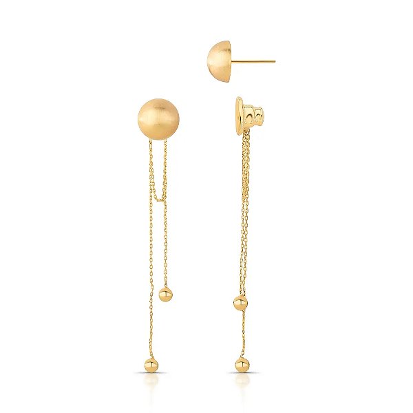 Brinco ear jacket esfera corrente ouro fosco semijoia