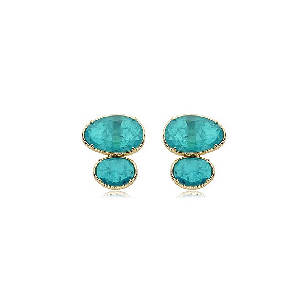 Brinco oval cristal duplo verde ouro semijoia