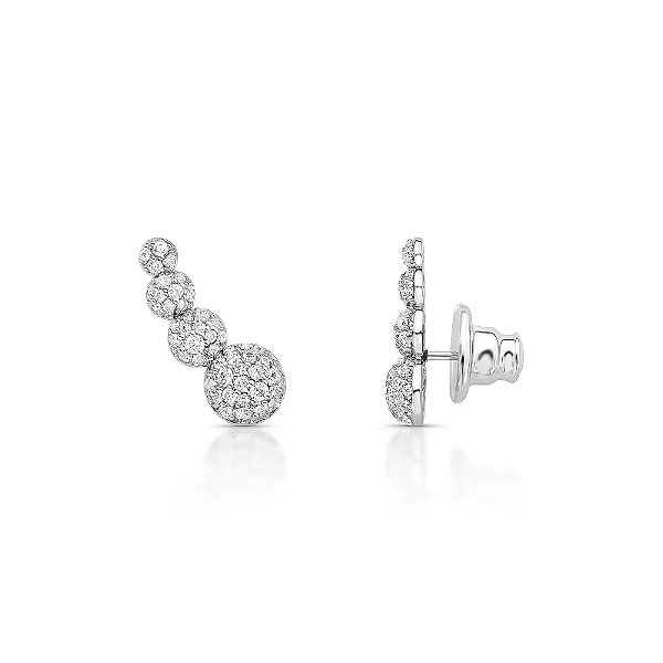 Brinco ear cuff esferas zircônia ródio semijoia