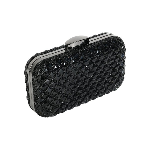 Clutch retangular cristais preto S-405