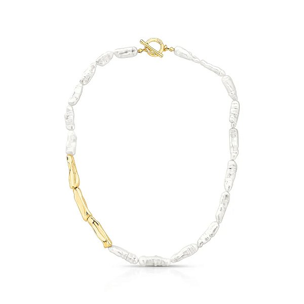 Colar curto pérola de água doce ouro semijoia